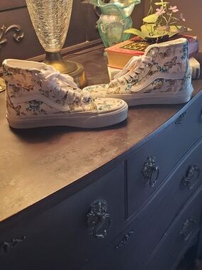 VANS Floral High-Top Sneakers - White with Multicolor Butterfly Print